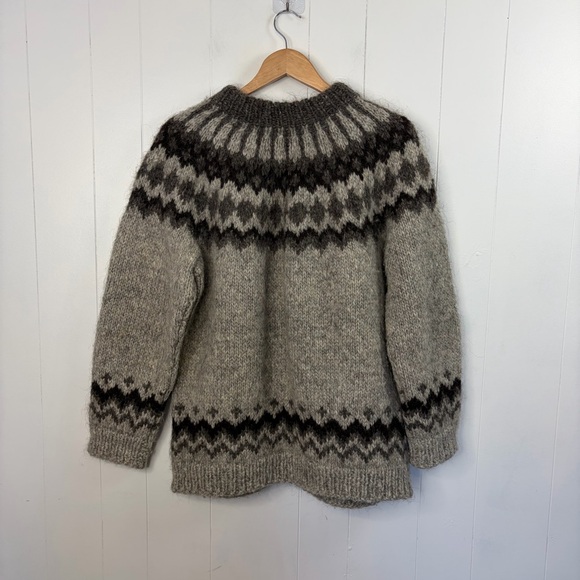 Vintage Wool Fair Isle Sweater Nordic Oversized Cardigan Boho Cabin Winter Large - Picture 6 of 10